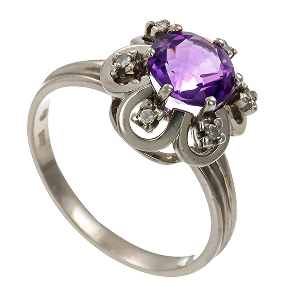 Ring, 14K, Weißgold, Amethyst, Diamant