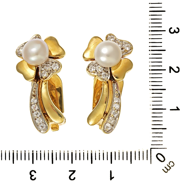 Clip-Stecker, 14K, Gelb-/Weißgold, Zirkonia, Perlen