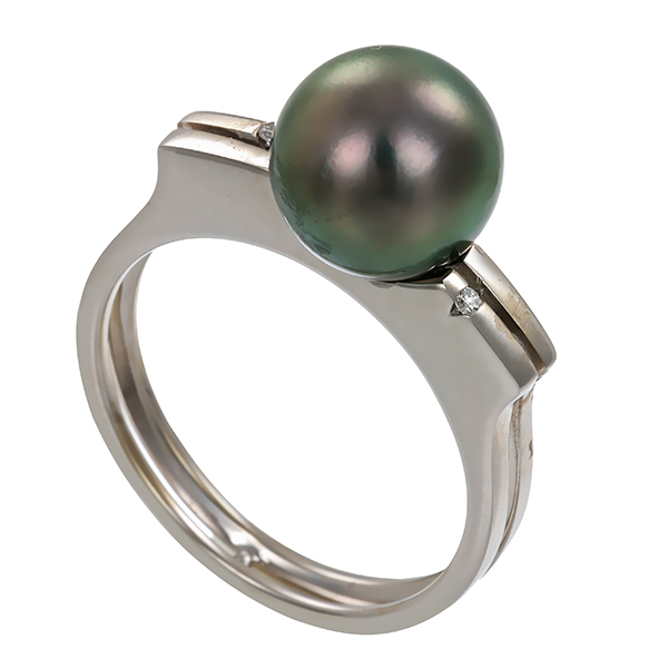 Ring, 18K, Weißgold, Perle, Brillanten