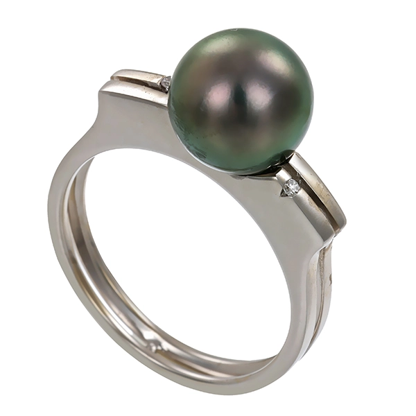 Ring, 18K, Weißgold, Perle, Brillanten