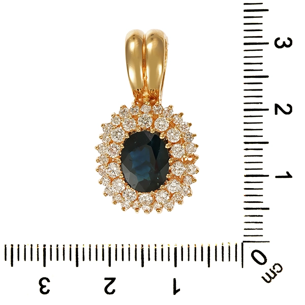 Anhänger, 14K, Gelbgold, Saphir, Brillanten