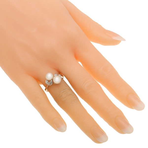 Ring, 14K, Weißgold, Perle, Diamant