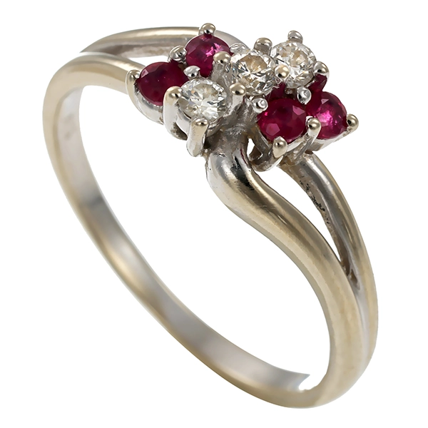 Ring, 14K, Weißgold, Brillant, Rubin