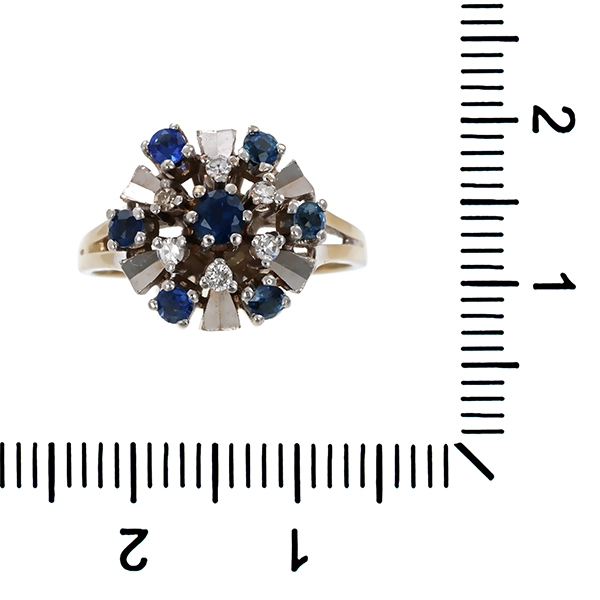 Ring, 14K, Weißgold, Diamant, Saphir