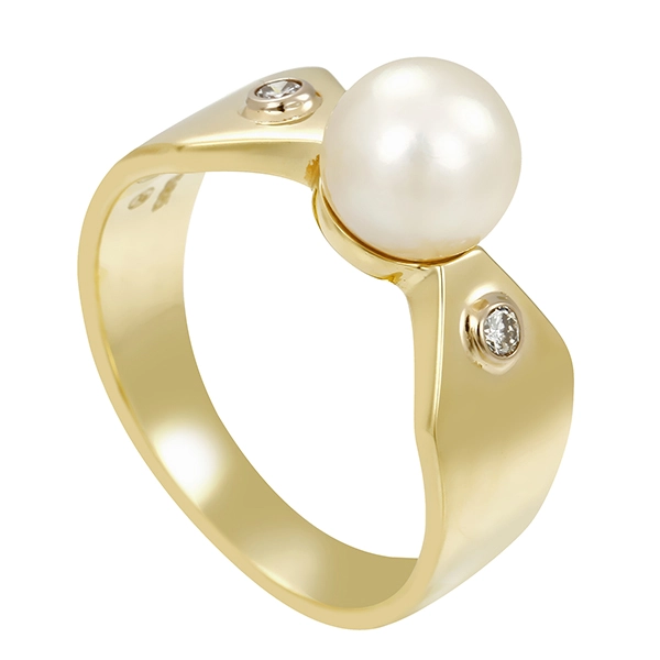 Ring, 14K, Gelbgold, Zuchtperle, Brillanten