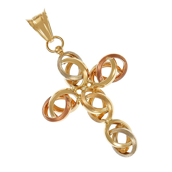 Anhänger, 8K, Gelb-/Weiß/-Rotgold, Kreuz