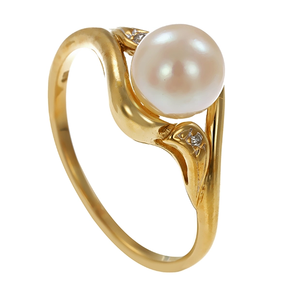 Ring, 8K, Gelb-/Weißgold, Perle, Diamanten