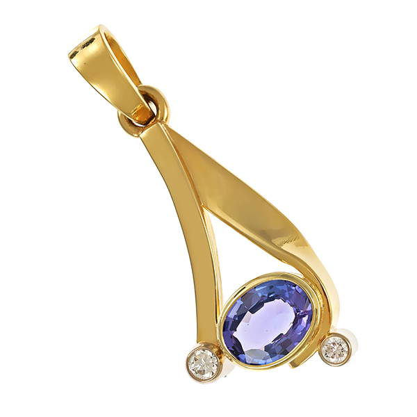 Anhänger, 14K, Gelbgold, Tansanit, Brillanten