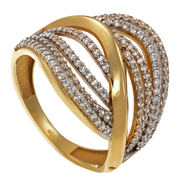 Ring, 14K, Gelb-/Weißgold, Zirkonia