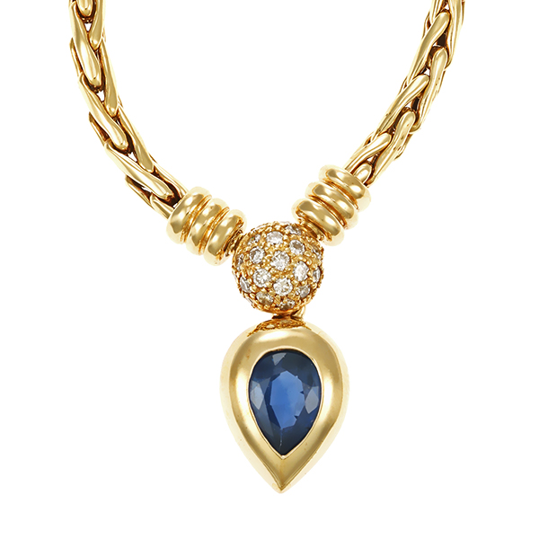 Collier, 14K, Gelbgold, Saphir, Brillanten