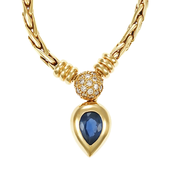 Collier, 14K, Gelbgold, Saphir, Brillanten