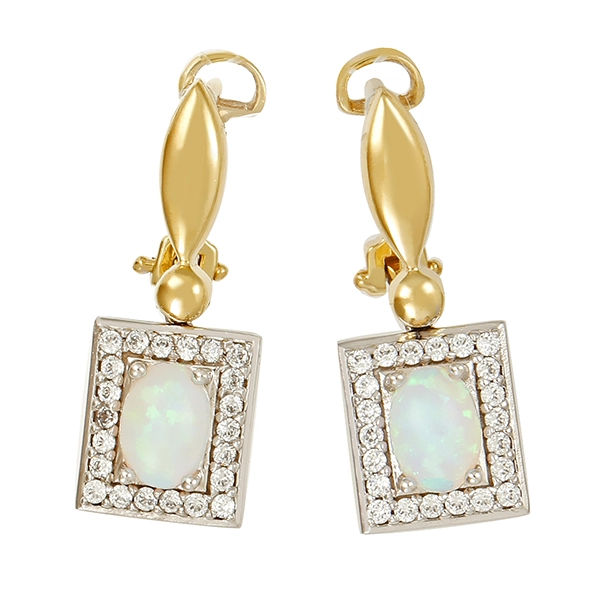 Ohrhänger, 14K, Gelb-/Weißgold, Synth. Opale, Zirkonia