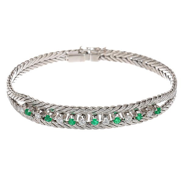 Armband, 18K, Weißgold, Smaragde, Brillanten
