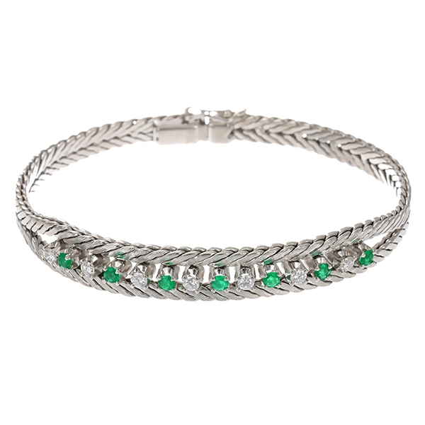Armband, 18K, Weißgold, Smaragde, Brillanten