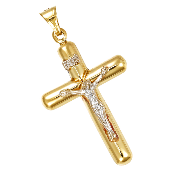 Anhänger, 18K, Gelb-/Weißgold, Kruzifix, Kreuz