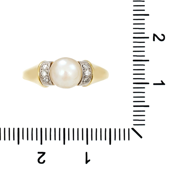 Ring, 14K, Gelb-/Weißgold, Perle, Diamanten
