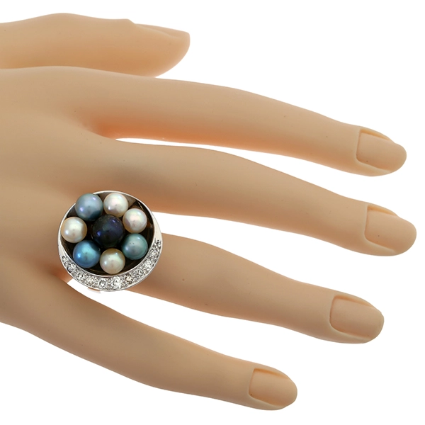 Ring, 18K, Weißgold, Perlen, Diamanten 0,30 ct