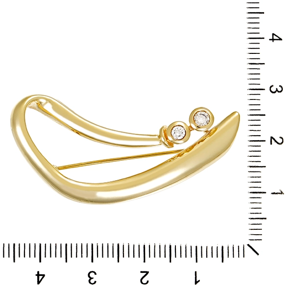 Brosche, 14K, Gelbgold, Brillanten