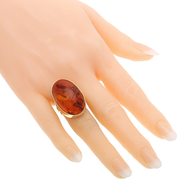 Ring, 14K, Gelbgold, Bernstein