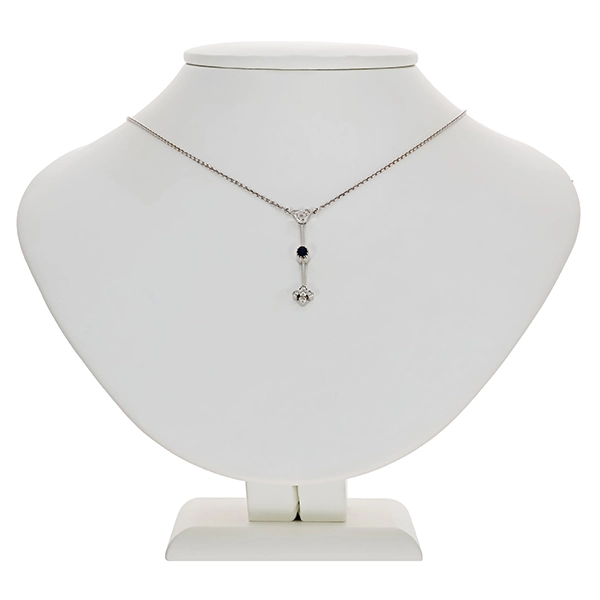 Collier, 14K, Weißgold, Saphir, Brillanten