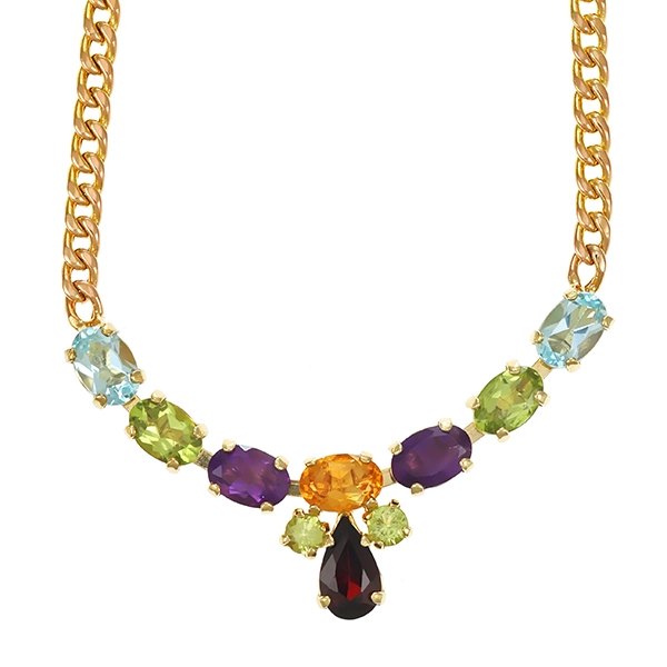 Collier, 14K, Gelbgold, diverse Edelsteine