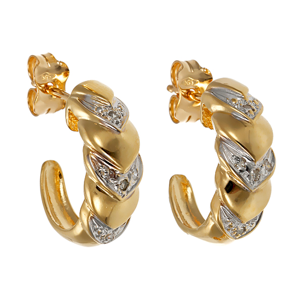 Steckcreolen, 14K, Gelb-/Weißgold, Diamanten