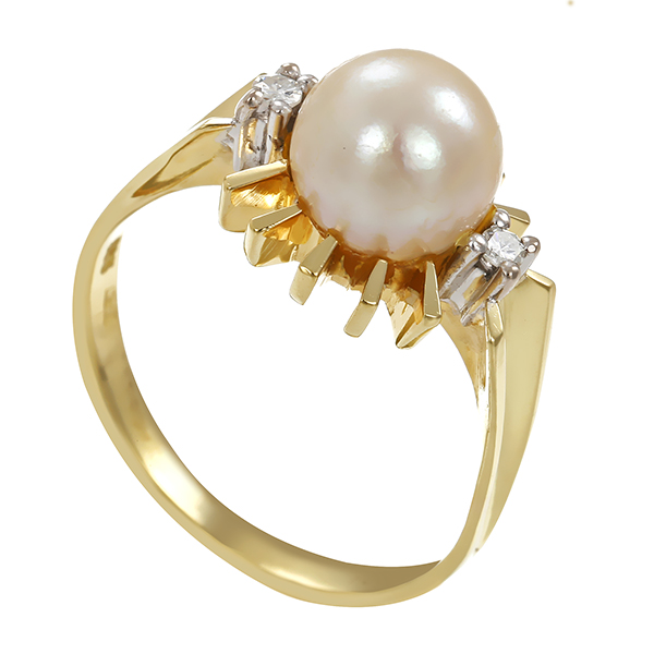 Ring, 14K, Gelbgold, Perle, Brillanten