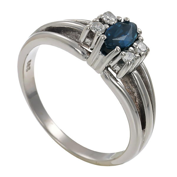 Ring, 14K, Weißgold, Brillanten, Saphir