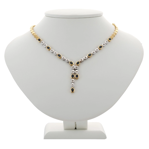 Collier, 18K, Gelb-/Weißgold, Brillant, Saphir