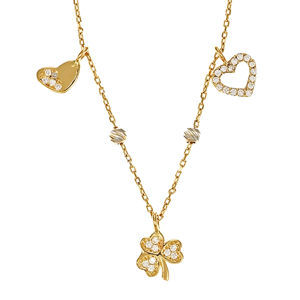 Collier, 14K, Gelb-/Weißgold, Zirkonia, Anker-