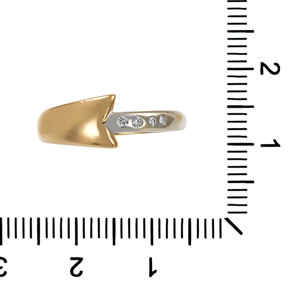 Ring, 14K, Gelbgold, Weißgold, 3 Brillanten , 1 Diamant
