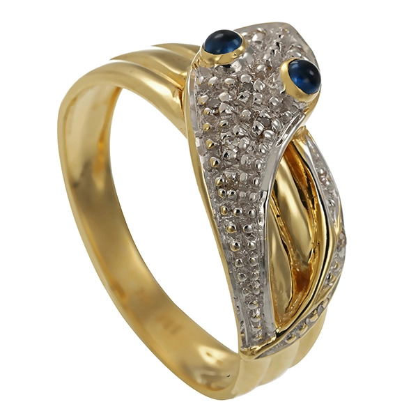 Ring, 14K, Gelb-/Weißgold, Diamanten, Saphir