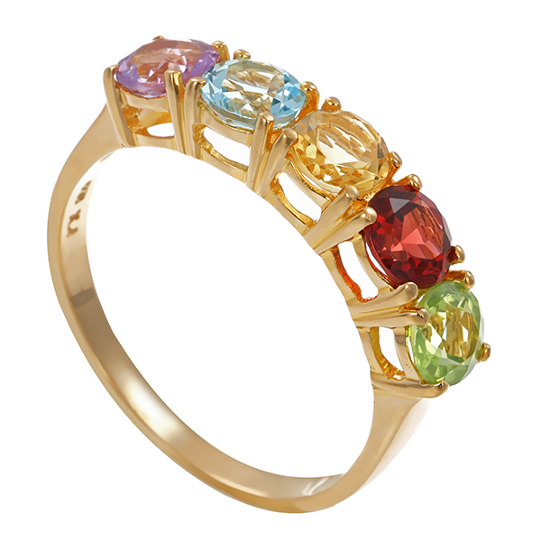 Ring, 9K, Gelbgold, diverse Edelsteine