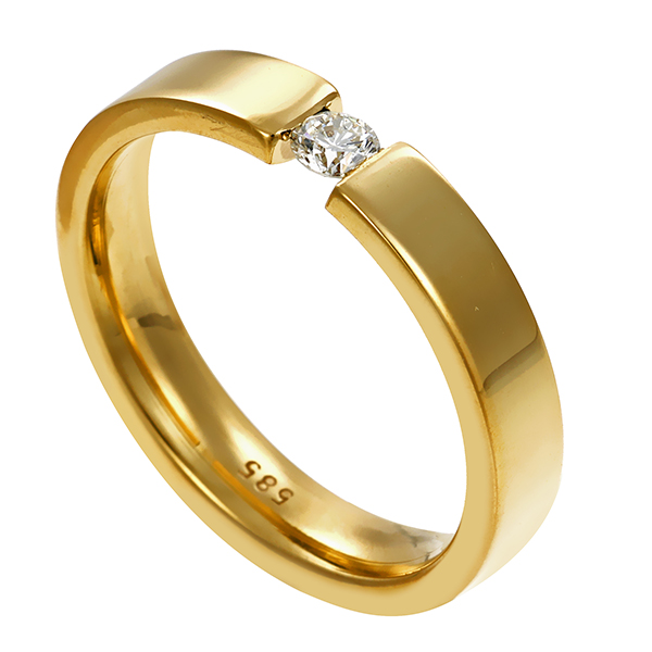 Diamantring, 14K, Gelbgold, Brillant 0,10 ct, Spannring