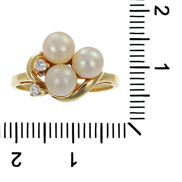 Ring, 14K, Gelbgold, Perlen, Brillanten