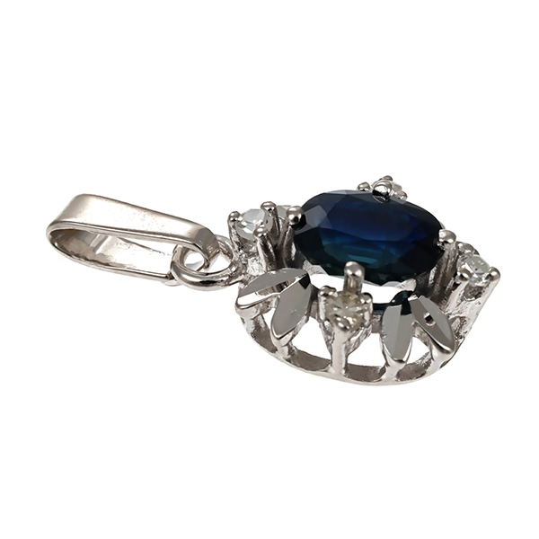 Anhänger, 14K, Weißgold, Saphir, Diamanten