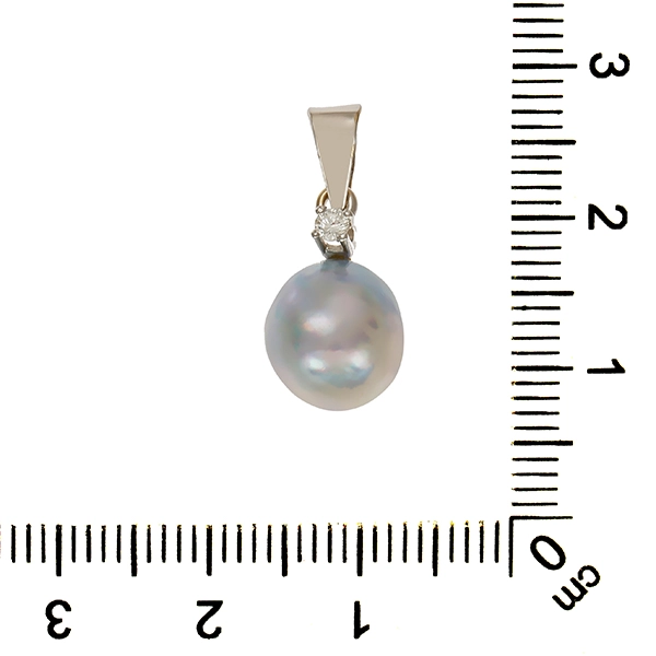 Anhänger, 14K, Weißgold, Perle, Brillant