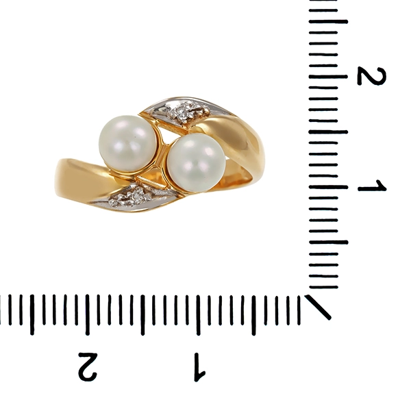 Ring, 14K, Gelb-/Weißgold, Diamanten, Perlen