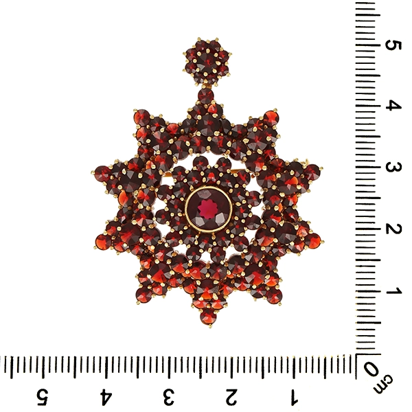 Anhänger, 14K, Gelbgold, Granat, broschiert