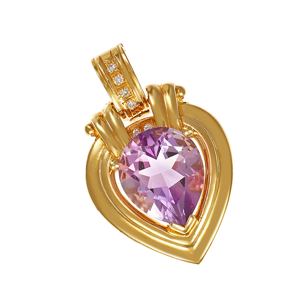 Anhänger, 14K, Gelbgold, Amthyst, Diamant