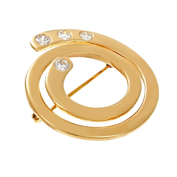 Brosche, 14K, Gelbgold, Brillanten