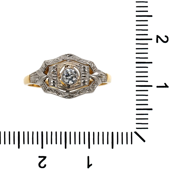 Diamantring, 18K, Gelb-/Weißgold, Diamant 0,13 ct