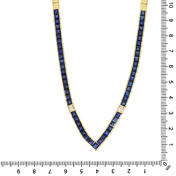 Collier, 18K, Gelbgold, Saphir, Brillant