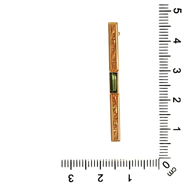 Brosche, 14K, Rotgold, Turmalin, Antik