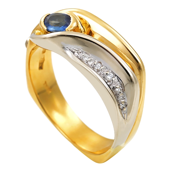 Diamantring, 18K, Gelb-/Weißgold, Brillant, Saphir