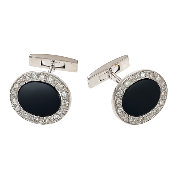 Manschettenknöpfe, 18K, Weißgold, Brillanten, Onyx