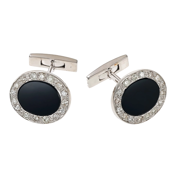 Manschettenknöpfe, 18K, Weißgold, Brillanten, Onyx