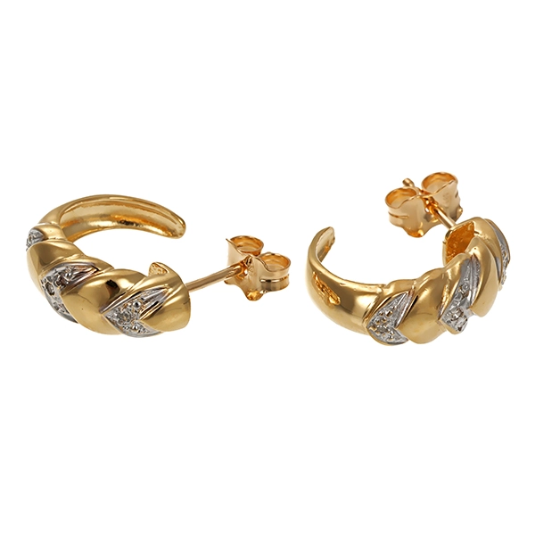 Steckcreolen, 14K, Gelb-/Weißgold, Diamanten