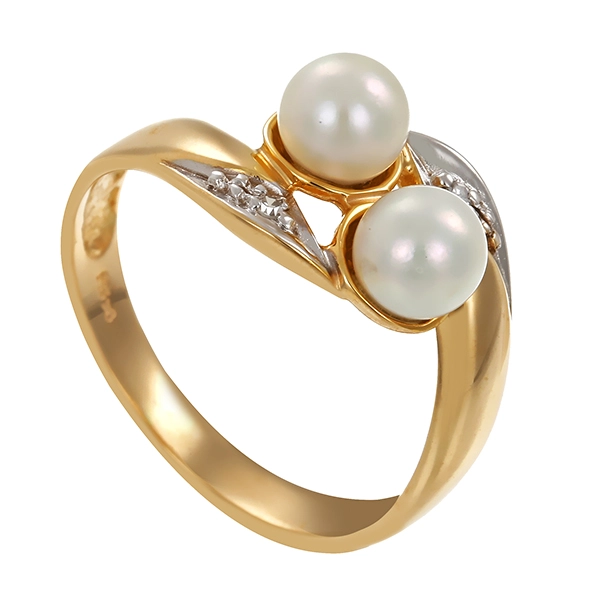 Ring, 14K, Gelb-/Weißgold, Diamanten, Perlen
