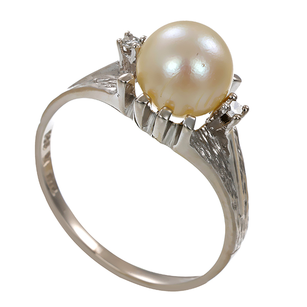 Ring, 14K, Weißgold, Diamanten, Perle